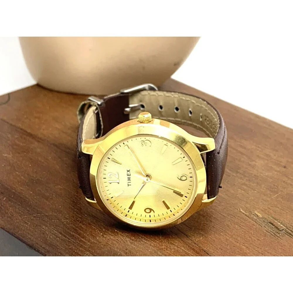 Timex Women's Watch TW2V36000 Quartz Gold Brown Leather Band 32mm